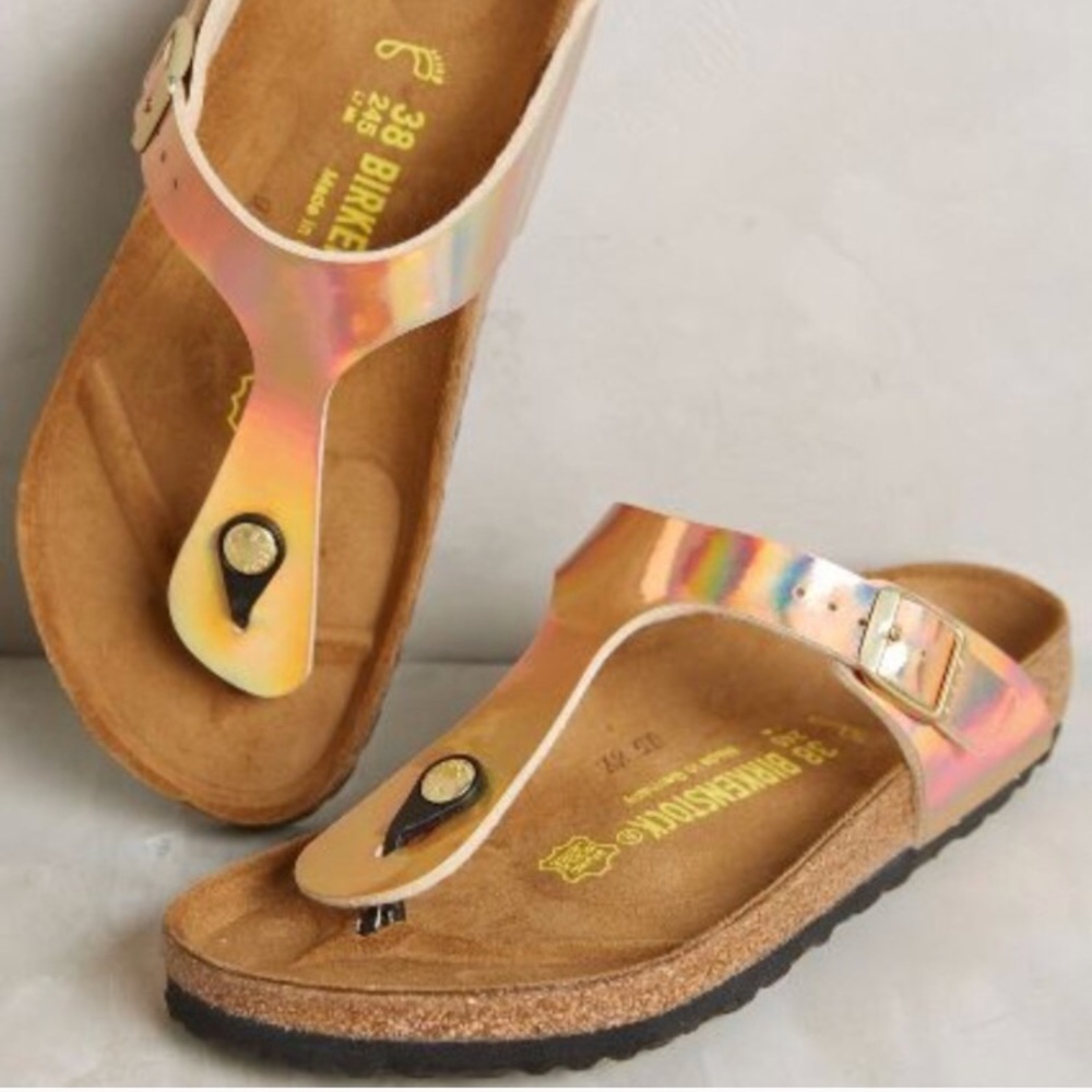 Iridescent/metallic rose gold Birkenstock’s